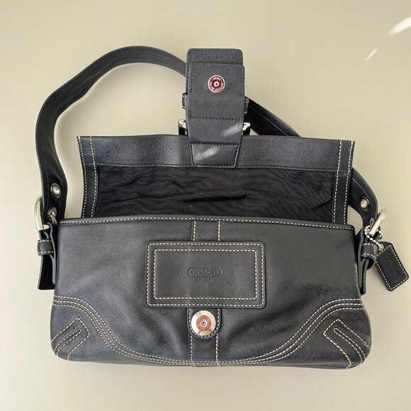 Coach Soho Black Leather Stitching Flap Buckle Y2K Bag Shoulder Bag Vintage - Picture 9 of 13